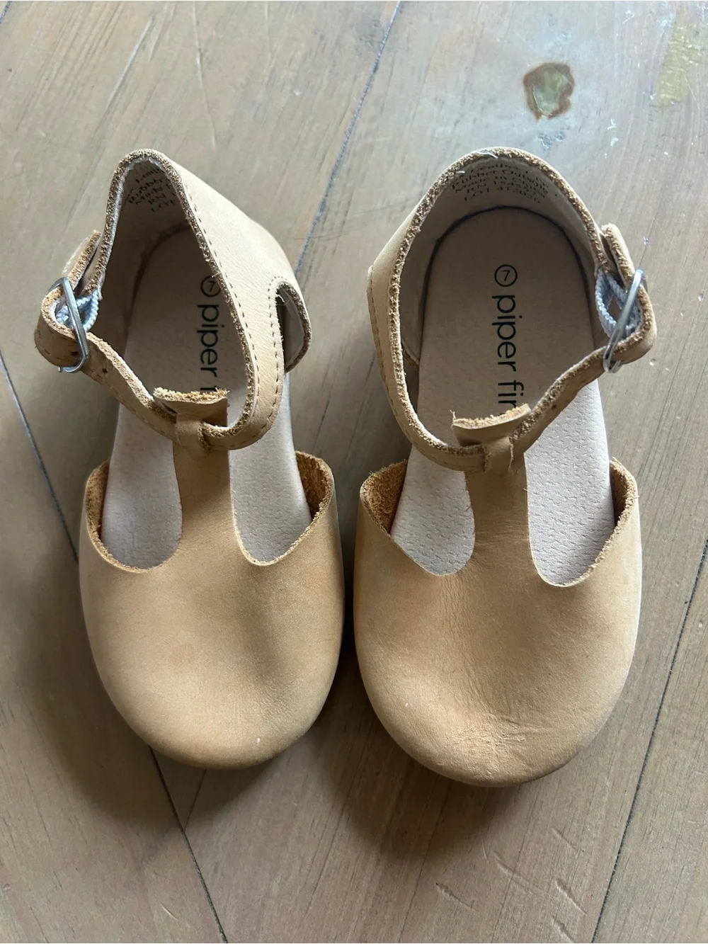 Piper Finn Little Girls' Tan T-Strap Leather Dress Shoes